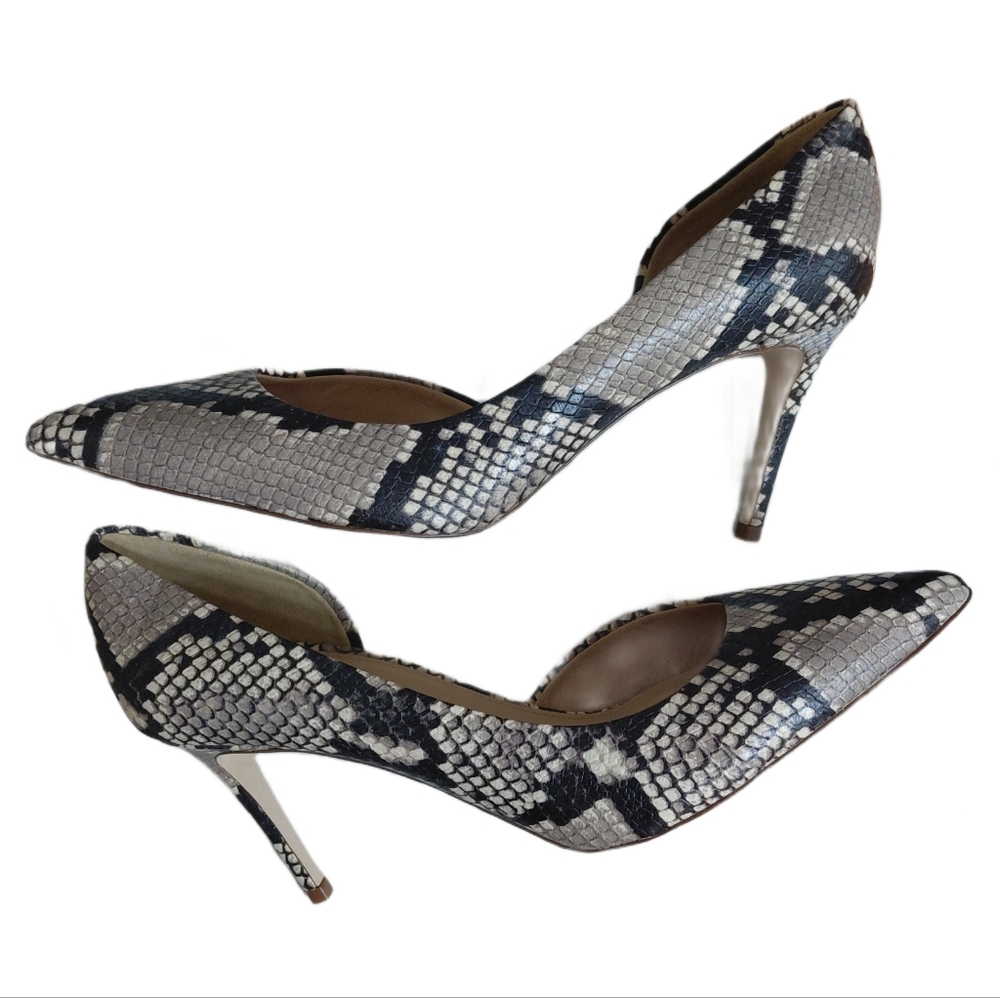 J Crew Lucie D'Orsay Pumps Women's Snake Embossed Leather Heels Size 8